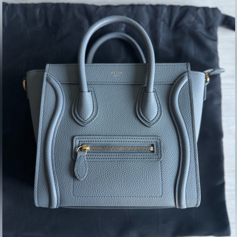 CELINE Drummed Calfskin Nano Luggage Handbag